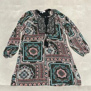 Bailey Blue Fun BoHo tunic/ top, embrodery, tassles, Lined, S